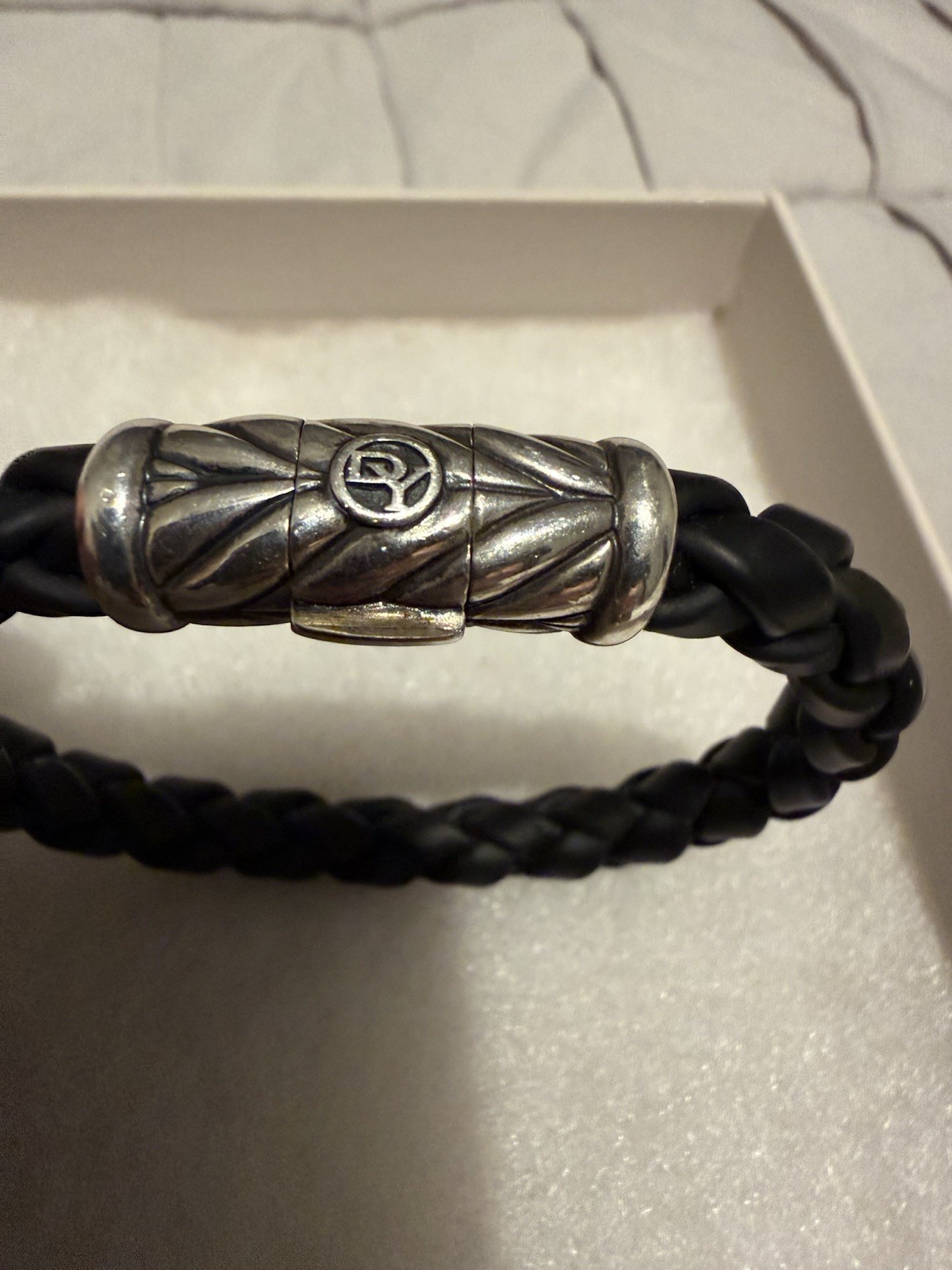 David Yurman Mens Chevron Woven Rubber Sterling Silver Clasp 8-8.5 Hard to Find