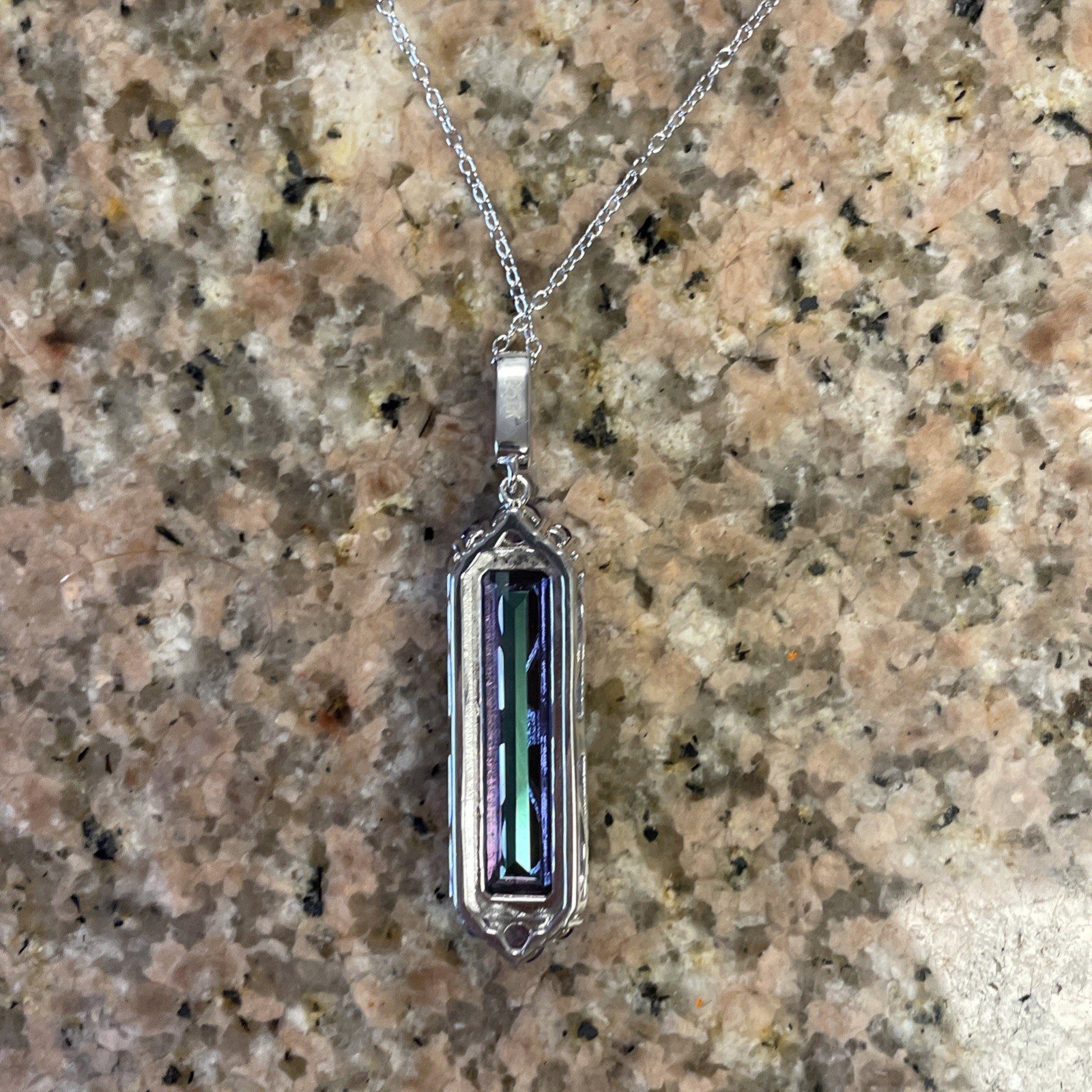 Multi-Color Quartz Rhodium Over Sterling Silver Pendant With Chain 7.83 Grams