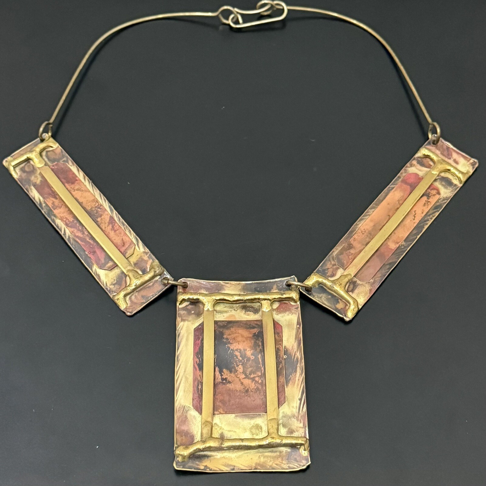 Unique Vintage Retro Modernist Handcrafted Artistic Mixed Metal Necklace 93g.
