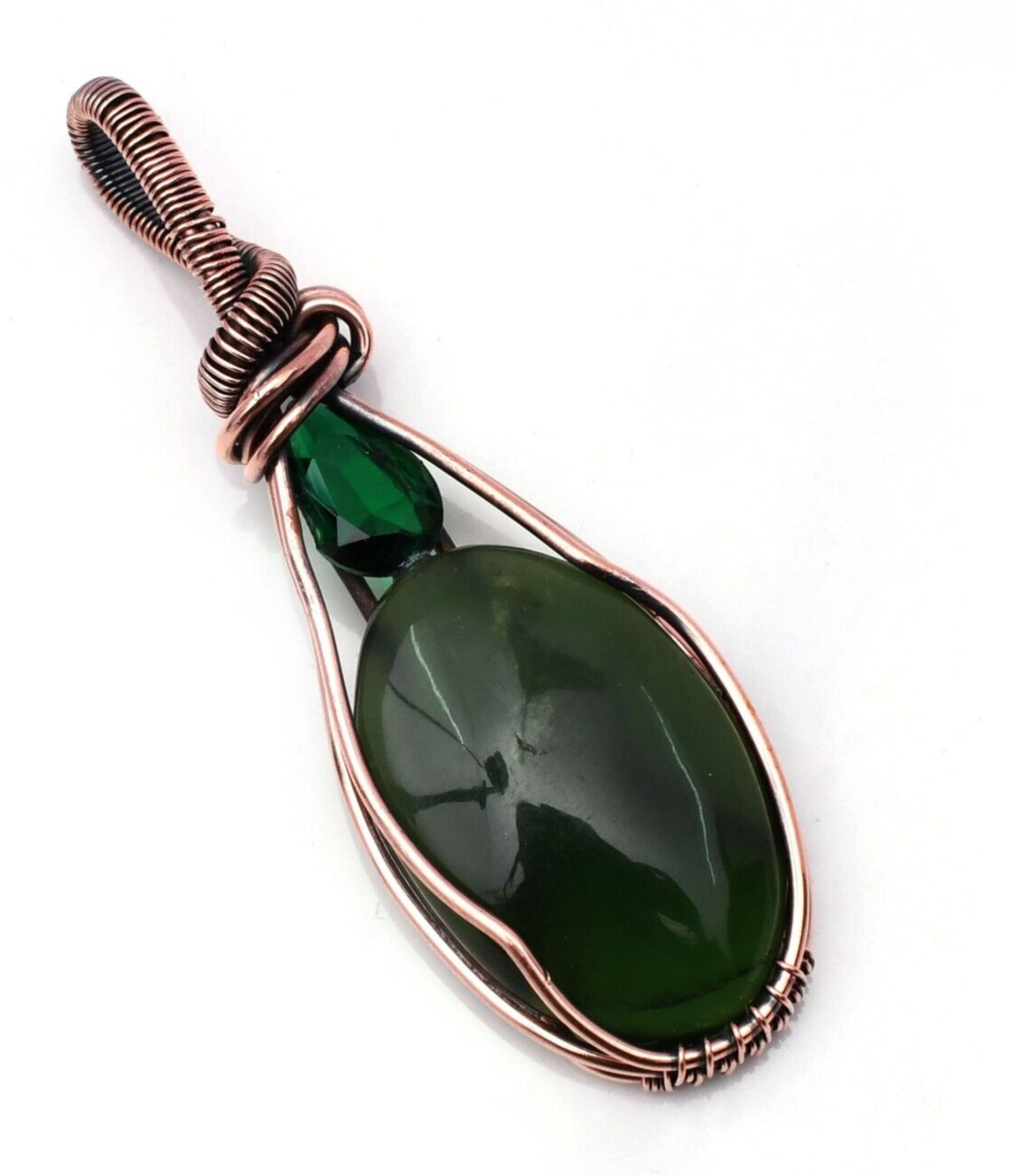 Serpentine Pendant Copper Wire Wrapped Handmade Jewelry Pendant 2.15″