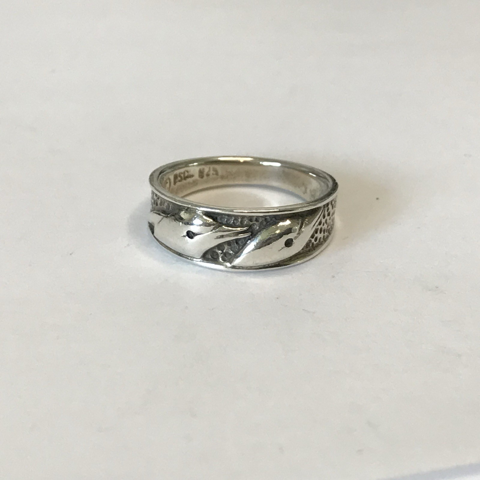 PETER STONE 925 Sterling Silver Vintage Dolphin Band Ring Size 5.75 3.15grams