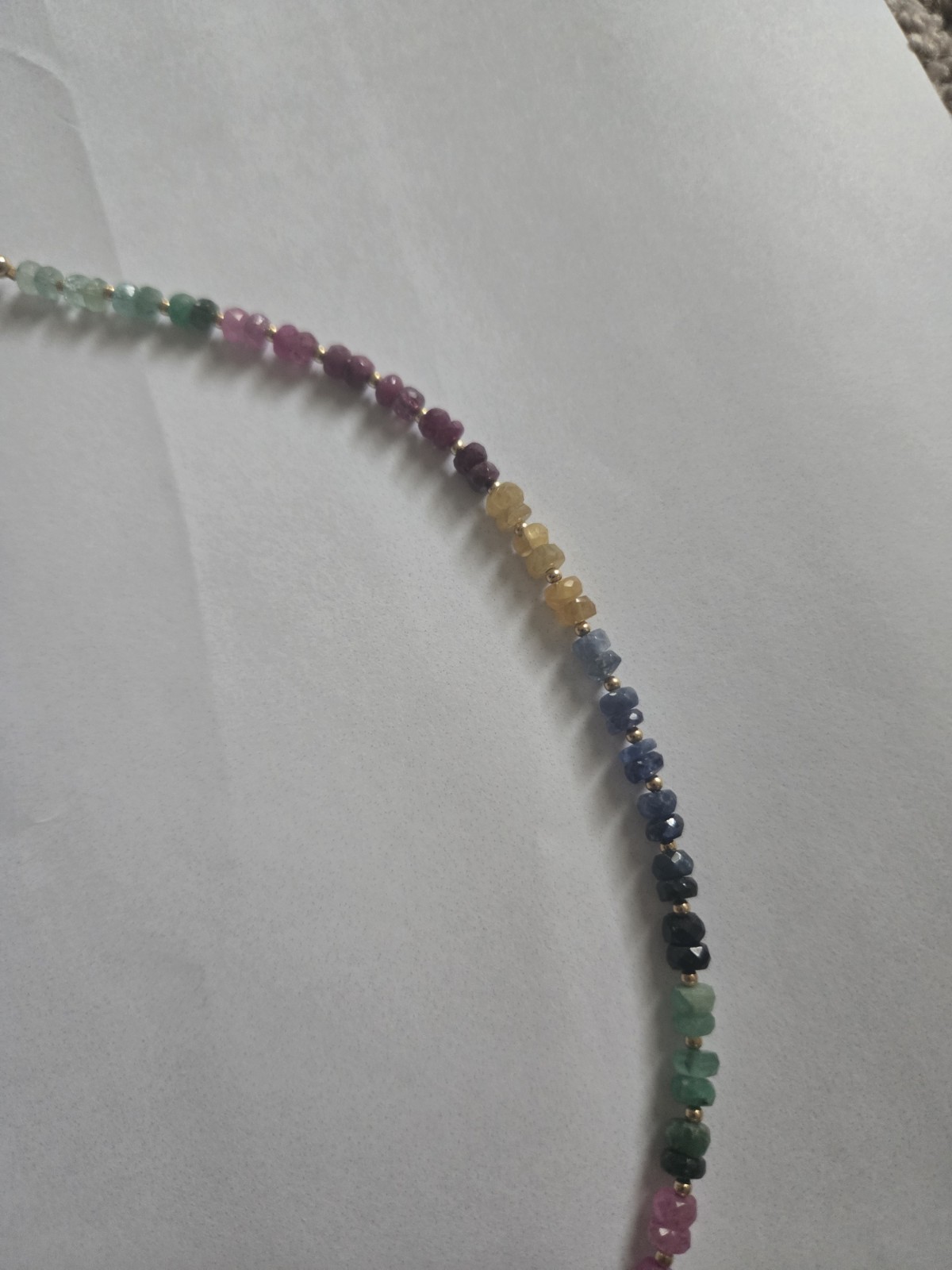 14k Yellow Gold Emerald Ruby Sapphire Necklace 16 In
