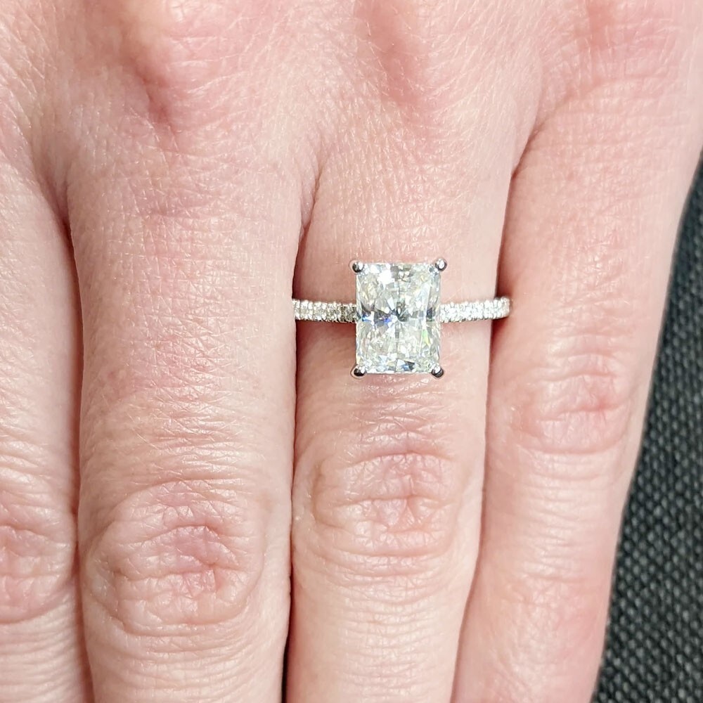 2.24 TCW Radiant Cut Moissanite Engagement Ring 14k White Gold Plated