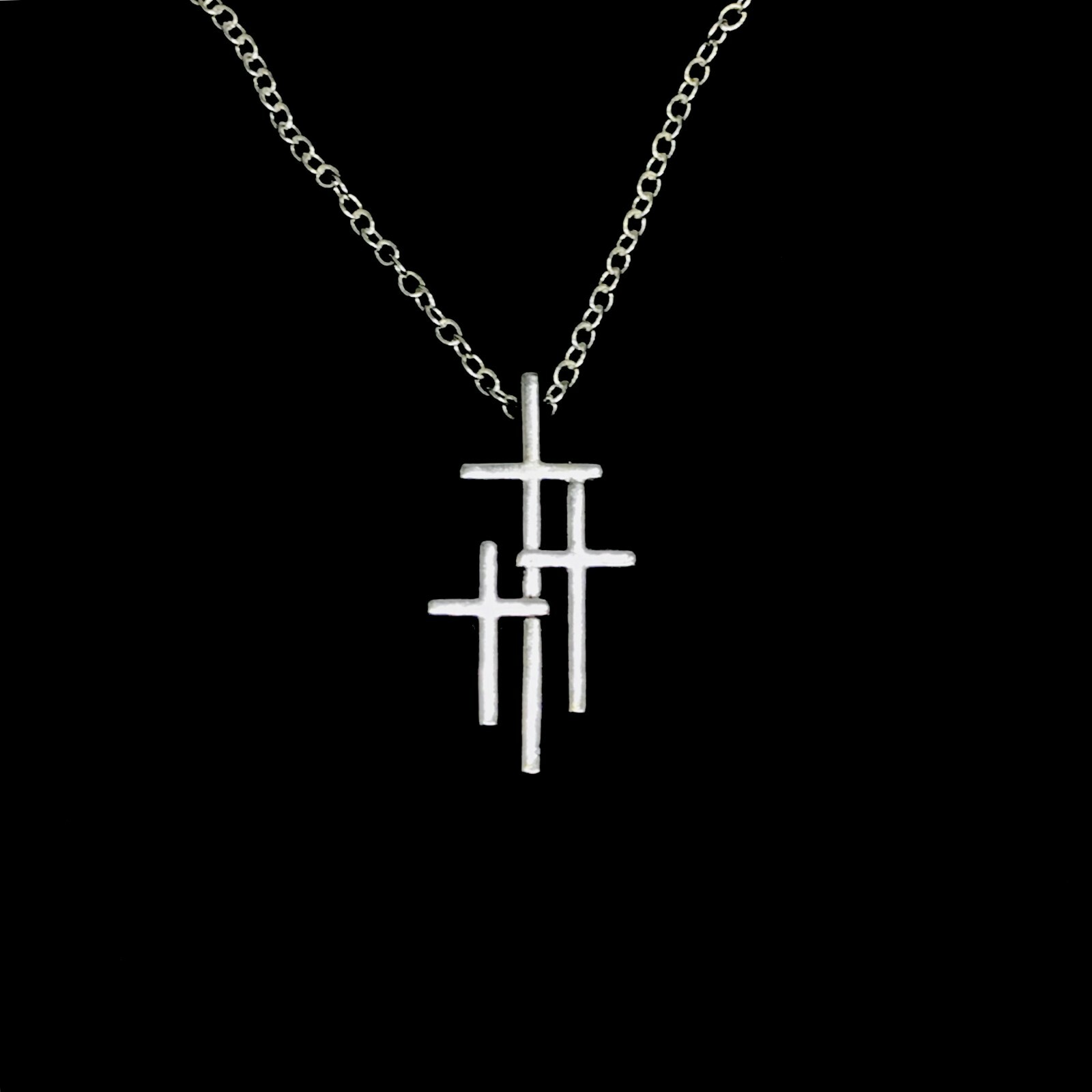 Three triple Crosses Calvary with 925 Silver Plated Rolo Necklace 18″ in Christi