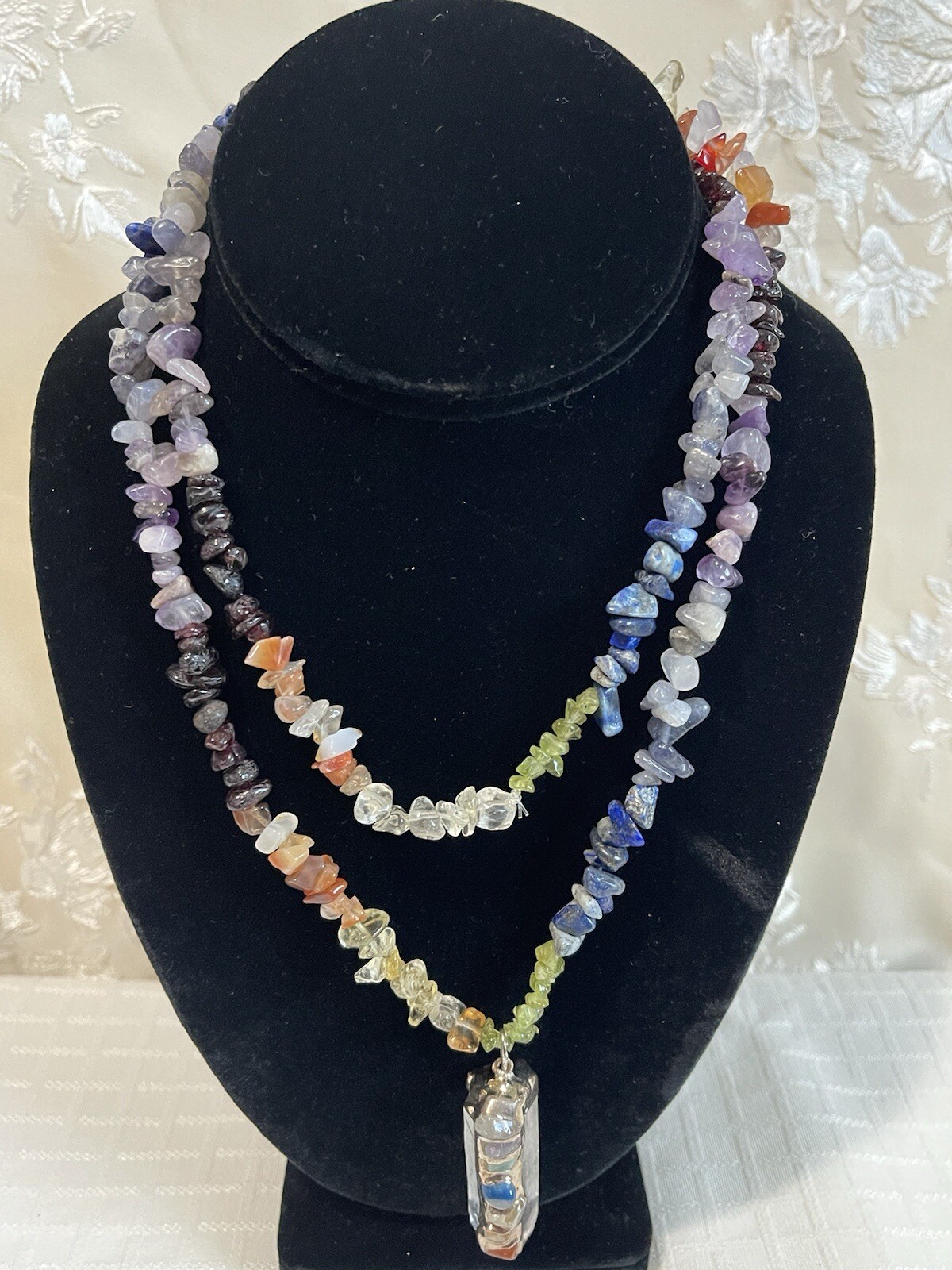 Gorgeous Assorted Multi Color Gem Stone Nugget Necklace Quartz Healing Pendant