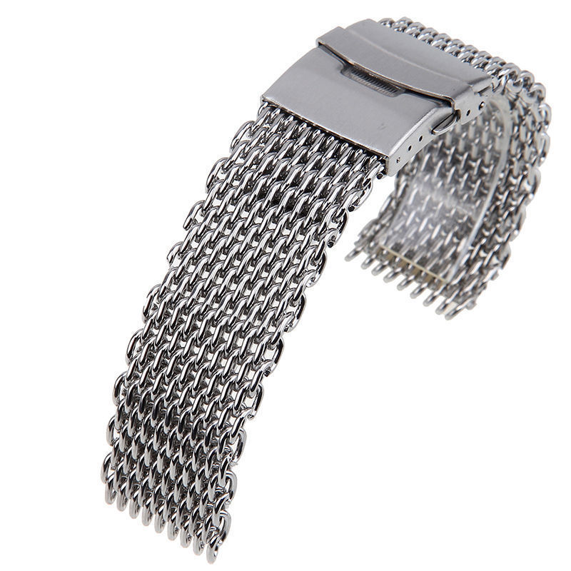 Silver Stainless Steel Buckle Straight End Mesh Watch Band Strap 20mm Fit Seiko