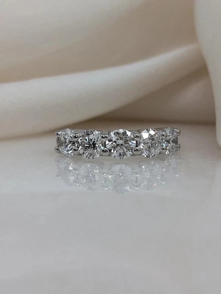 5.00 Ct Round Cut Natural Diamond Real 18k White Gold Half Eternity Band Ring.