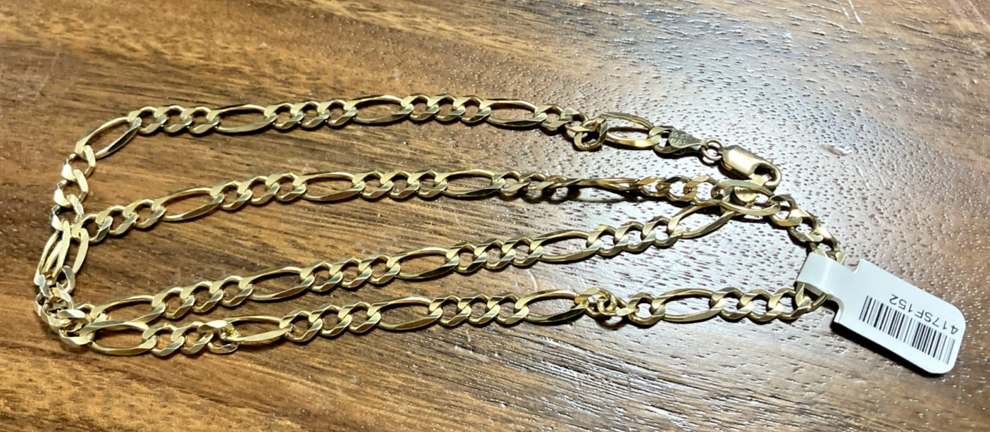 10kt Real Solid Gold Figaro Link Chain 15.2Grams 5.4mm 22” RCI Brand NWT 10K