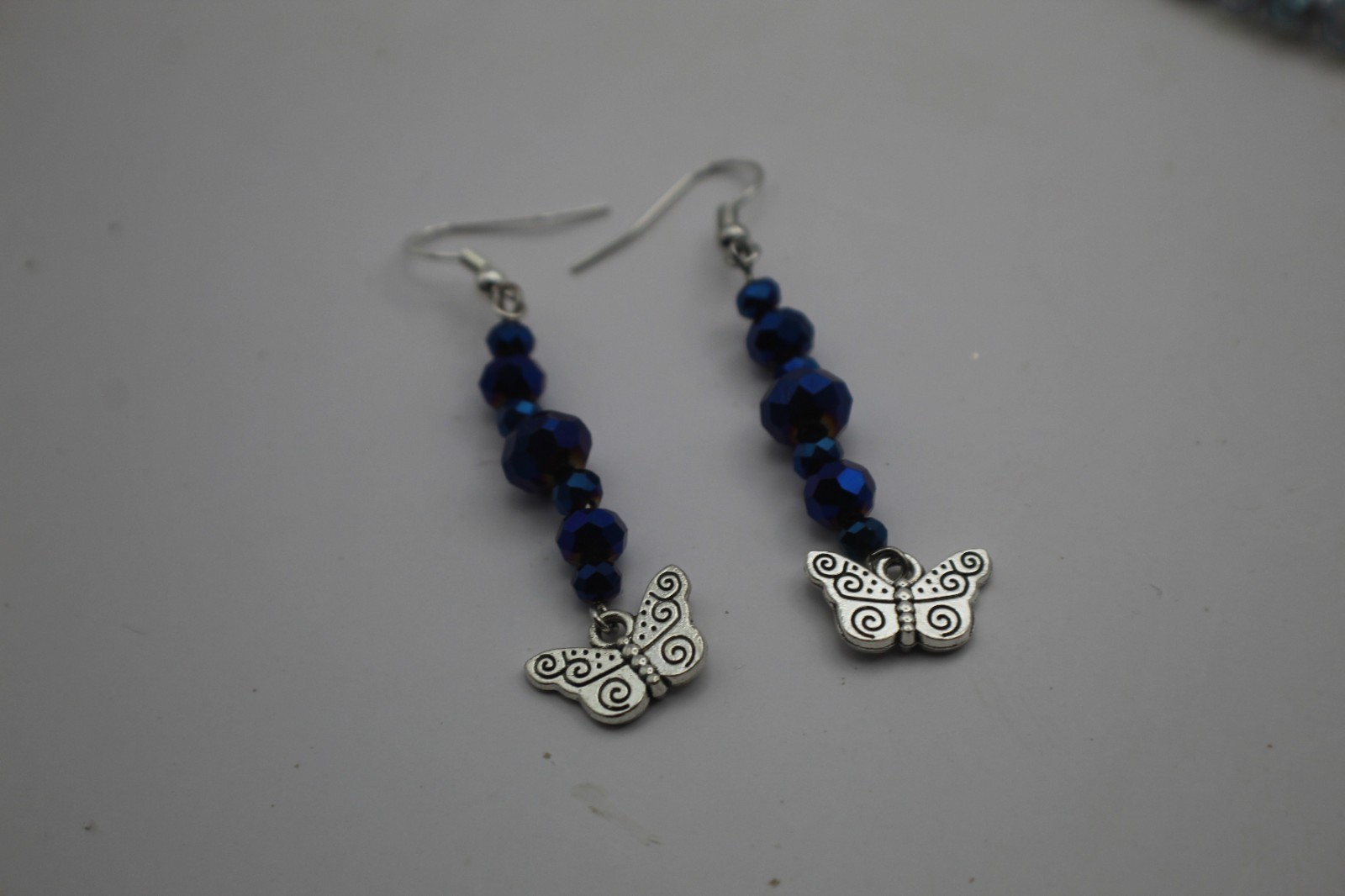 Beautiful Butterfly And Resin Pendant With Matching Beaded Earrings