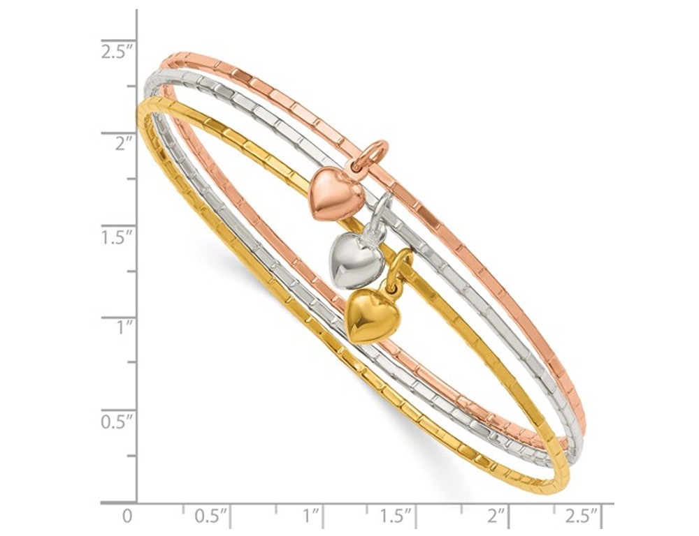Tri-Color Puffed Heart Bangle in Plated Sterling Silver
