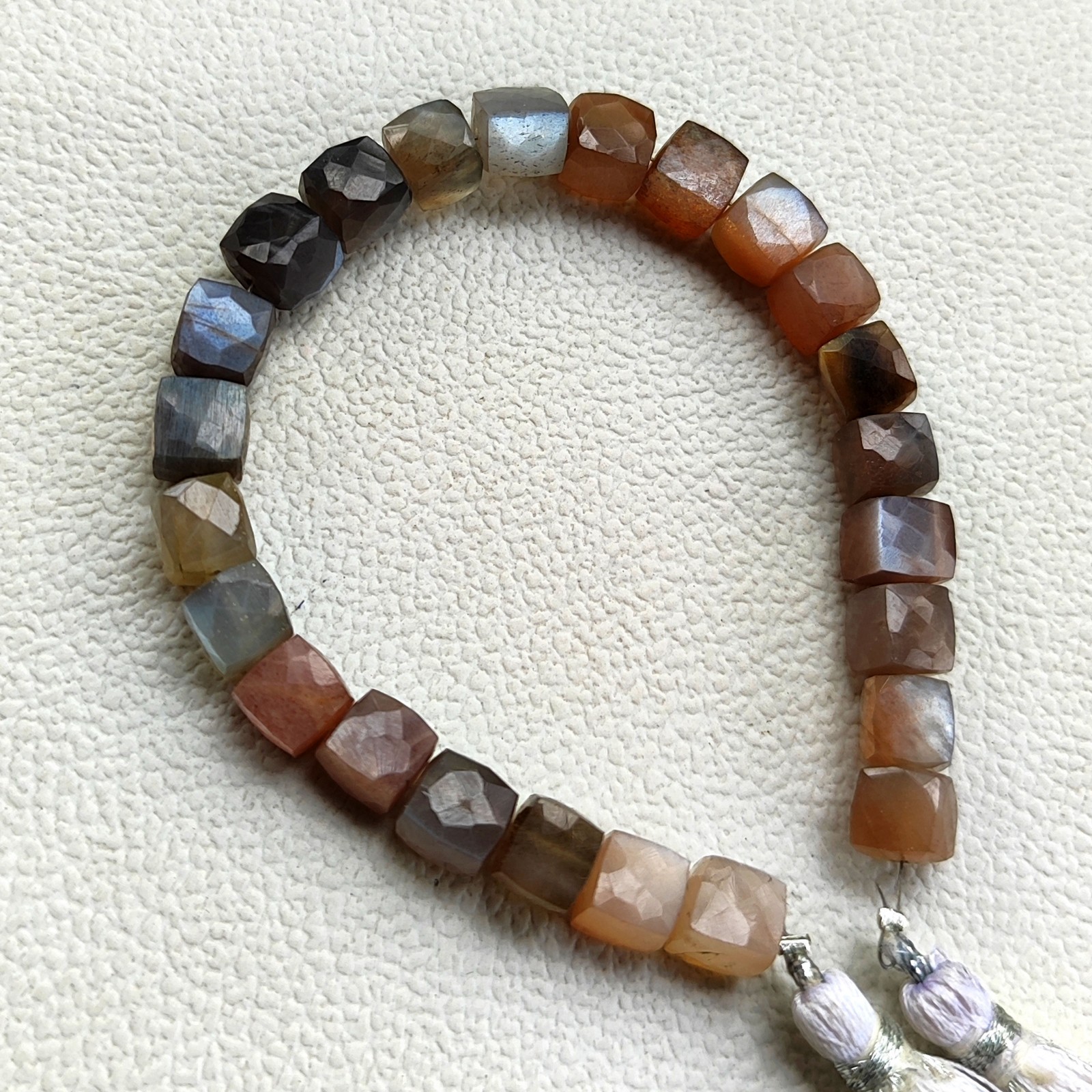Multicolor Moonstone 7.5mm Faceted Cube Bead 7 Inch Strand Natural India Gems