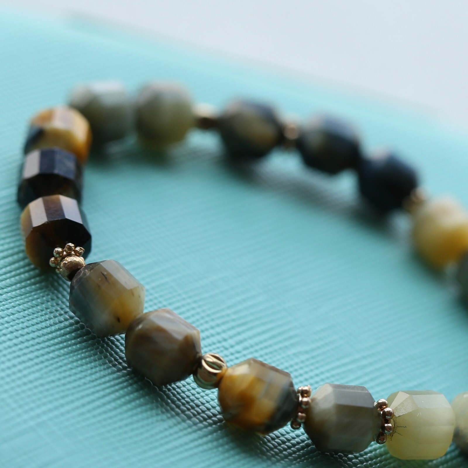 Natural Blue Tigerite 8mm Hexagon Shape Beaded Gemstone Healing Bracelet