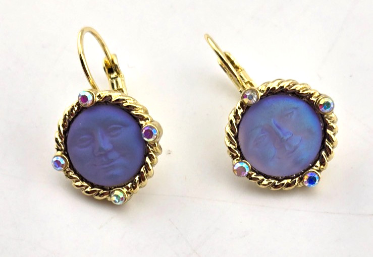 Kirks Folly Glass Seaview Moon Magic 35mm Charm & Earrings GT/Matte Blue #149