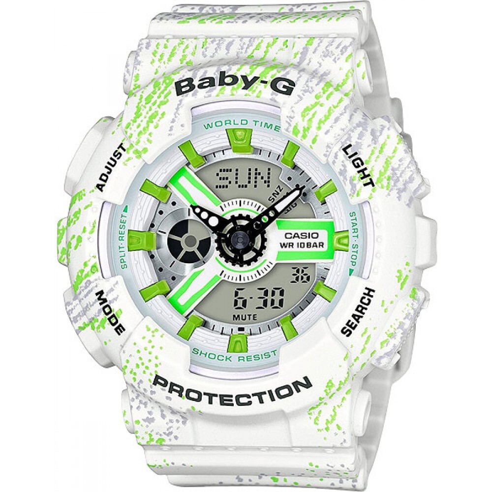 CASIO BABY-G BA-110TX-7A BA110 WHITE/GREEN LADIES WATCH