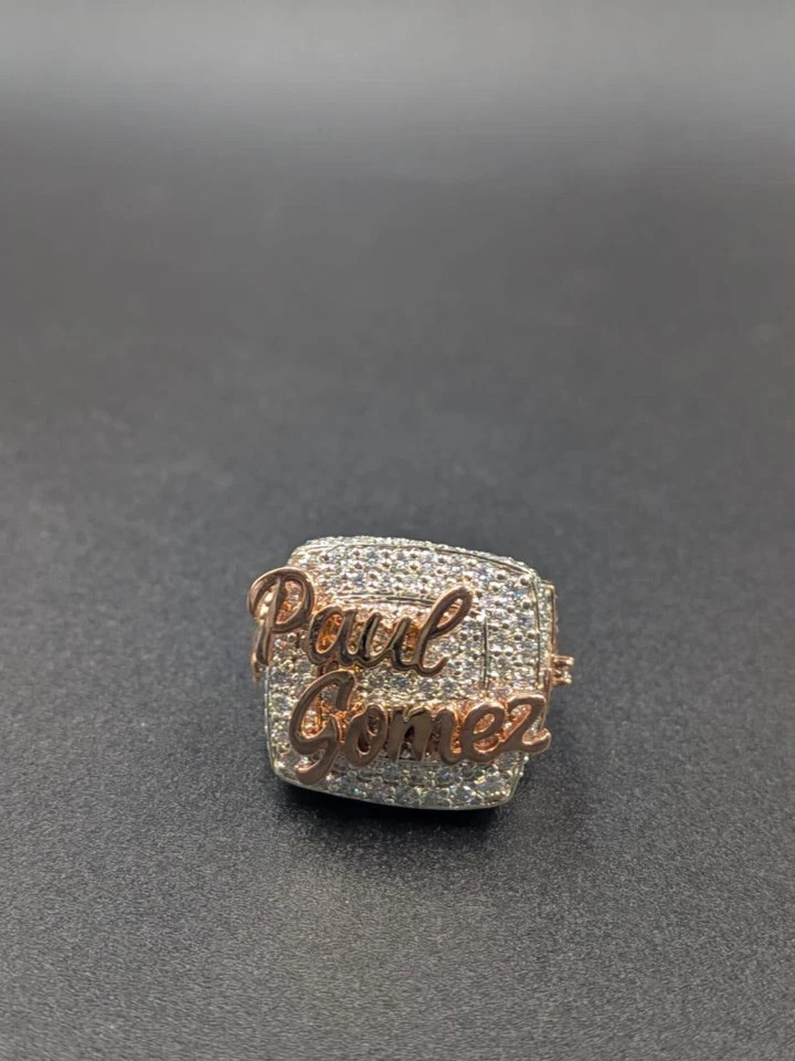 Custom Name Ring Lab Created Diamond Iced Hip Hop Style 14k Two Tone Gold Plated