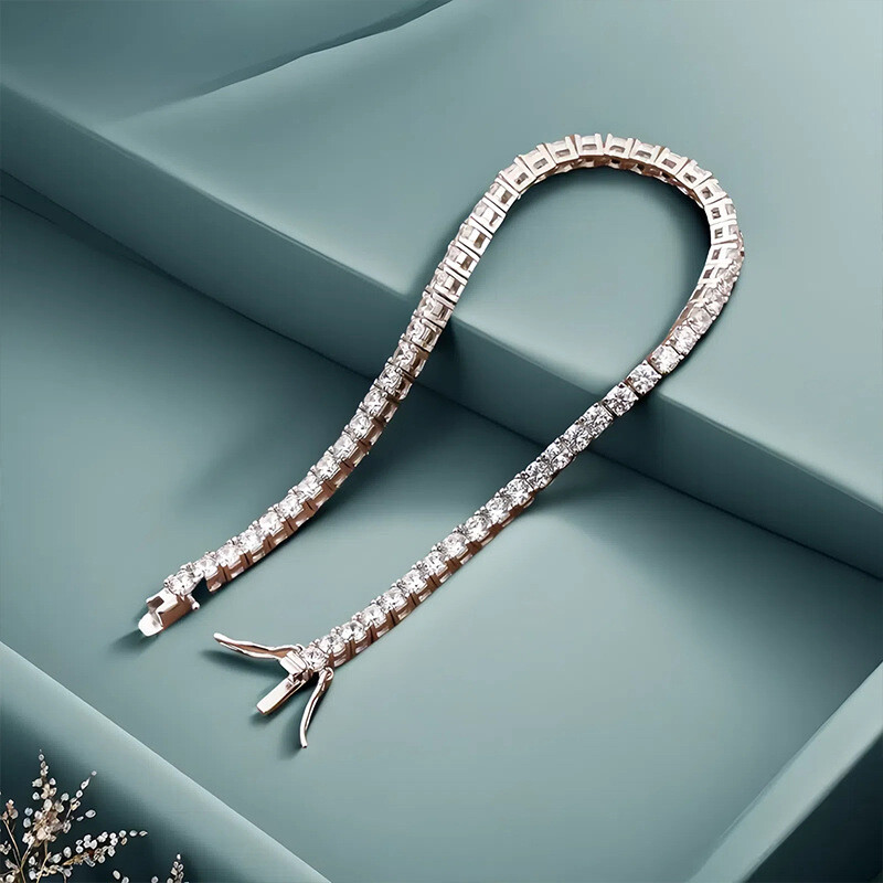 3mm Brilliant Cut Nature Zircon Tennis Chain Bracelet Women 925 Sterling Silver