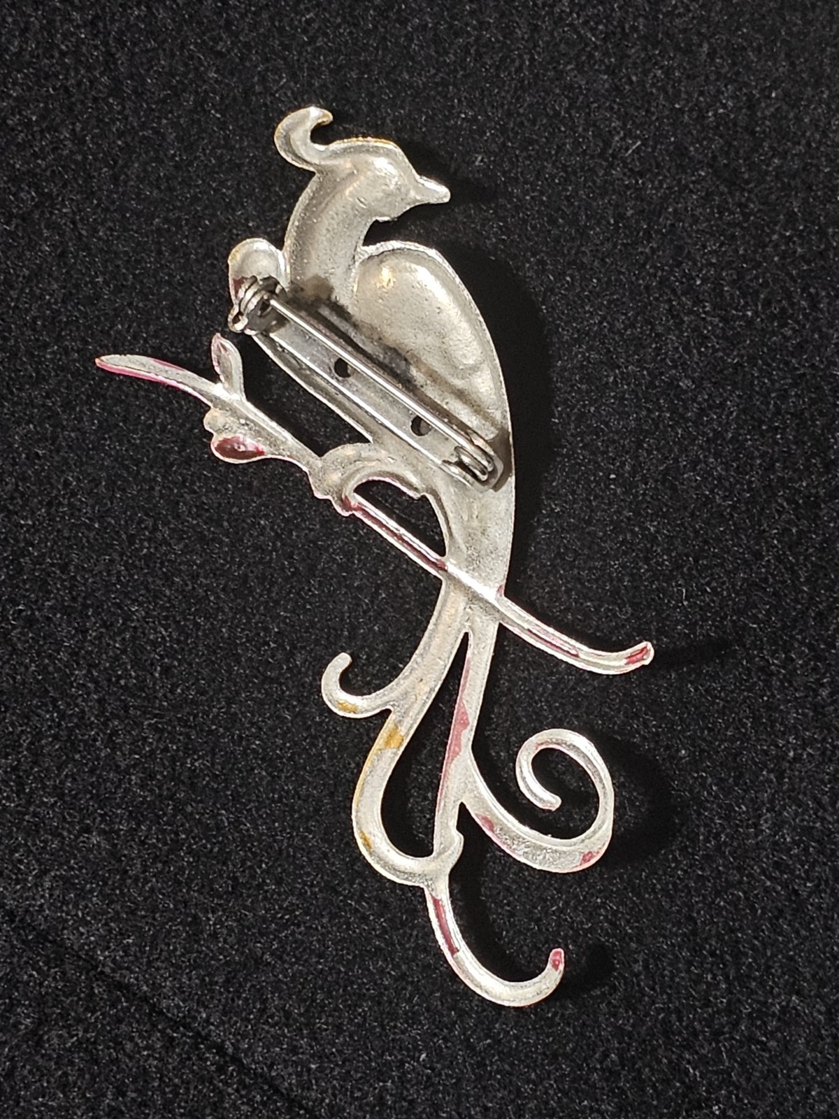 1940s Enamel Bird Brooch Large Vintage Bird Of Paradise Pot Metal Pink