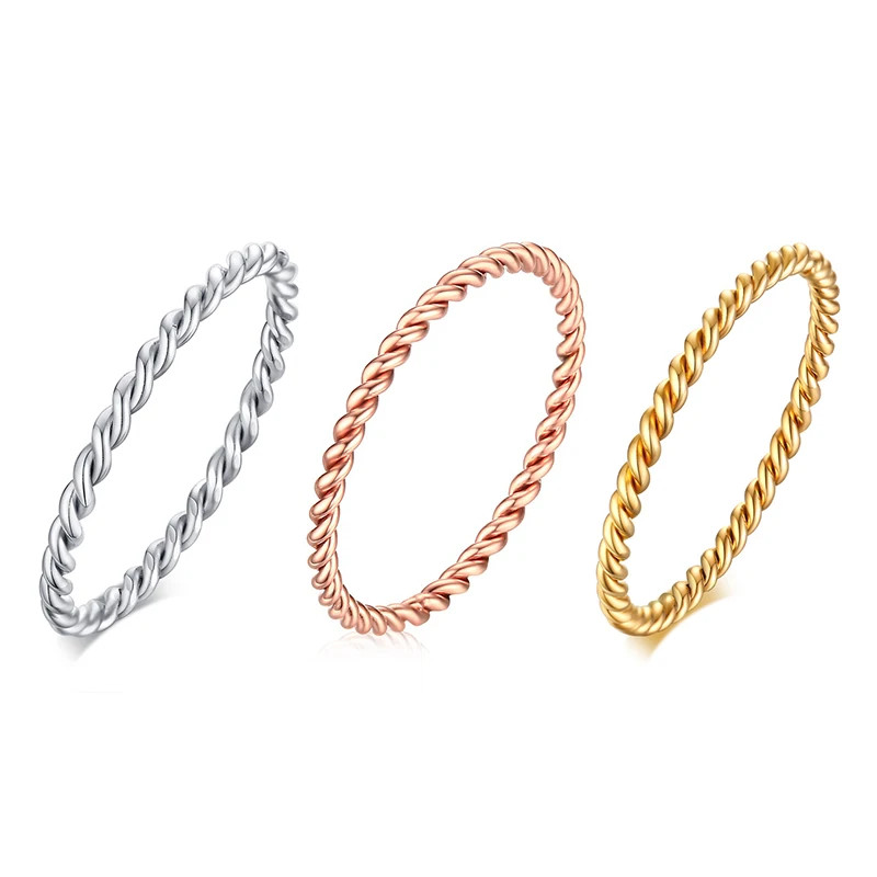 Twisted Rope Slim Ring Stainless Steel Minimalist Wedding Band Women Jewelry