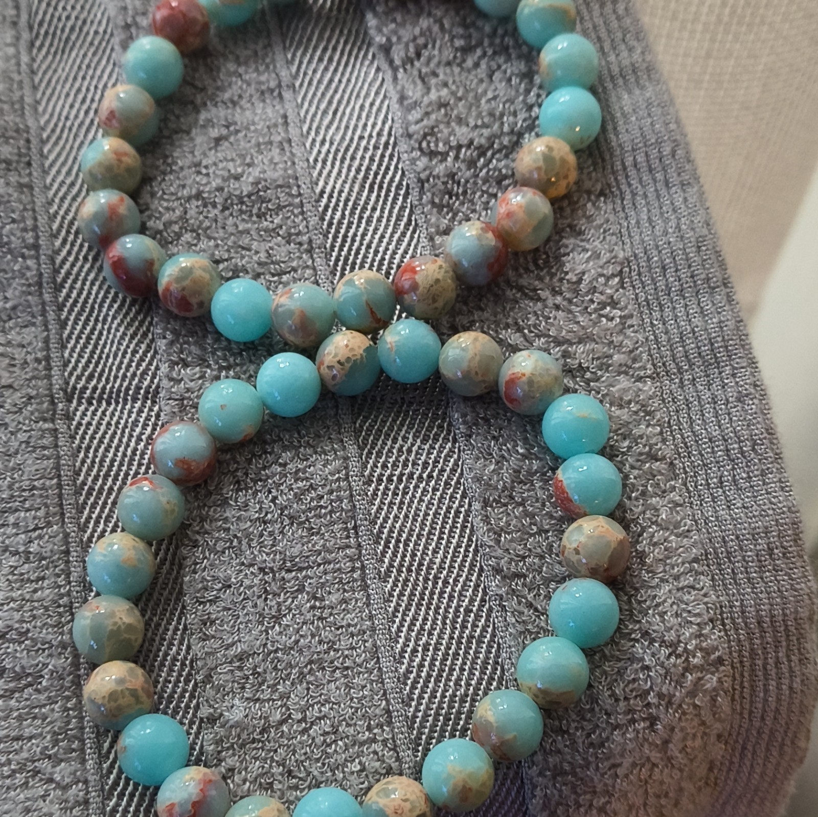 Blue & Multicolor Round Stone Beaded Stretch Bracelet, No Clasp