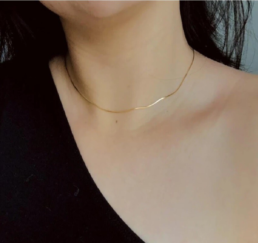 Genuine 18K Yellow Gold Filled Tarnish-Free 1 mm Thin Snake Chain Necklace E021Y