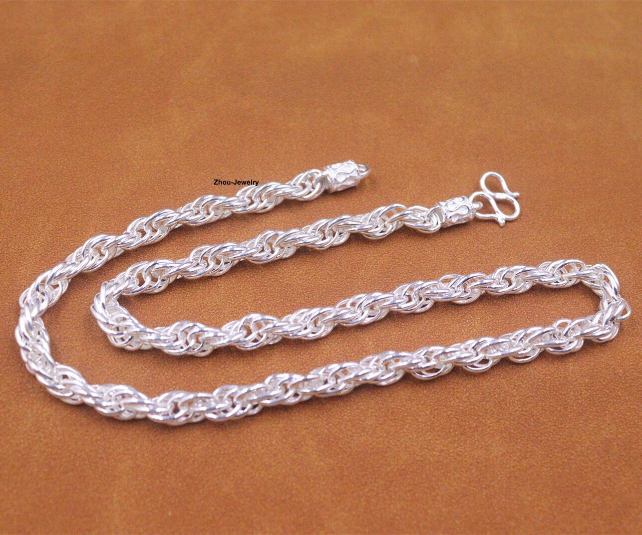 Real Fine Silver 999 Chain Men’s 7mm Twist Toggle Link Necklace 41-42g 19.6inch