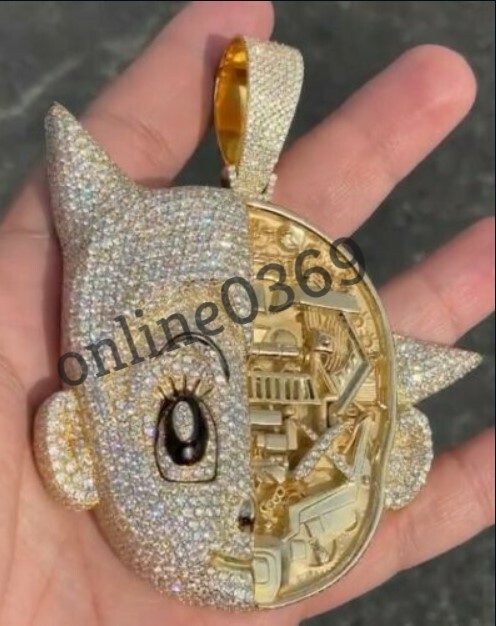 mens Custom Unique Face Pendant 3.5ct Pass Tester Moissanite Silver gift