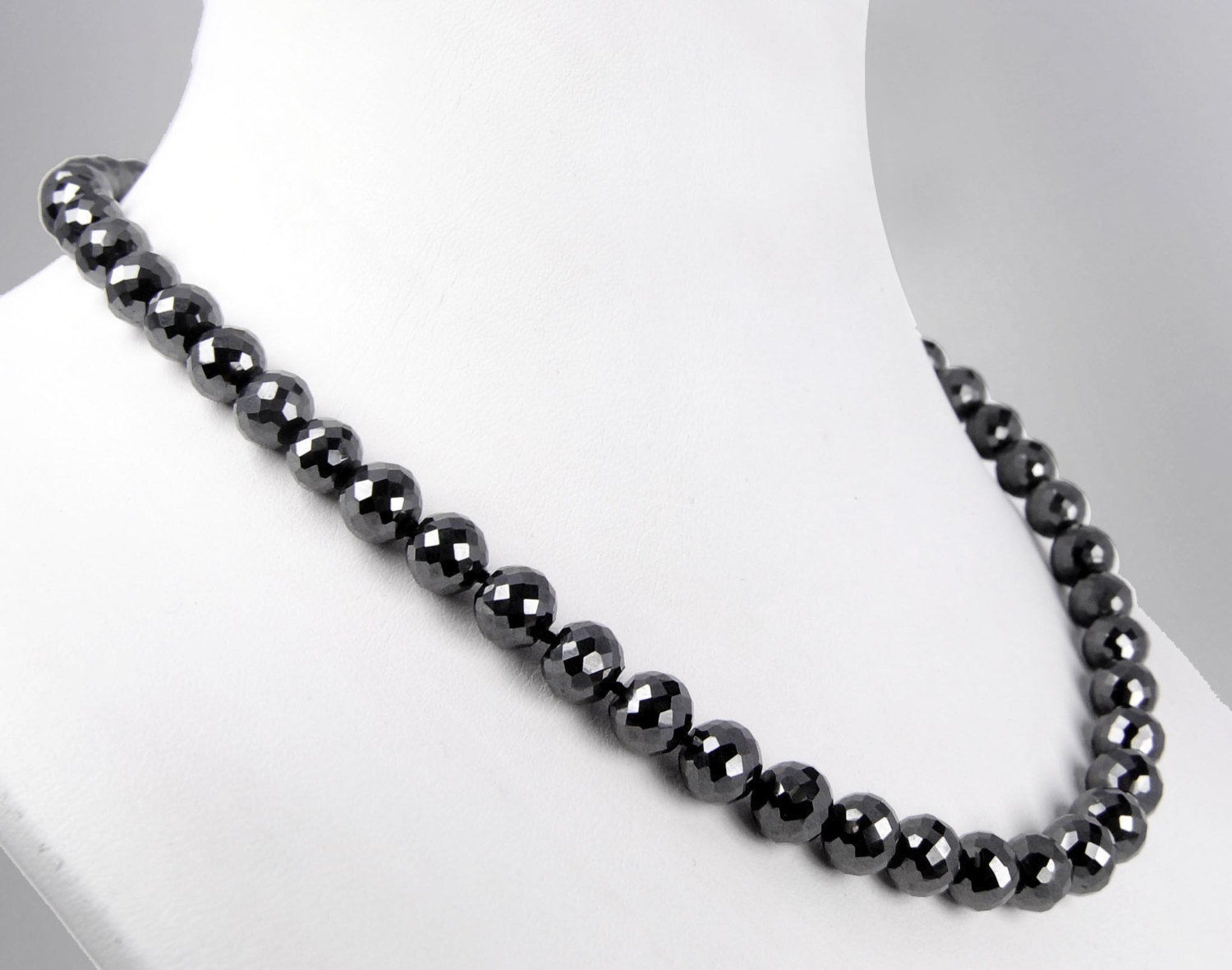 8 mm Certified Black Diamond Faceted Beads Necklace Length 22 inches !Ideal Gift
