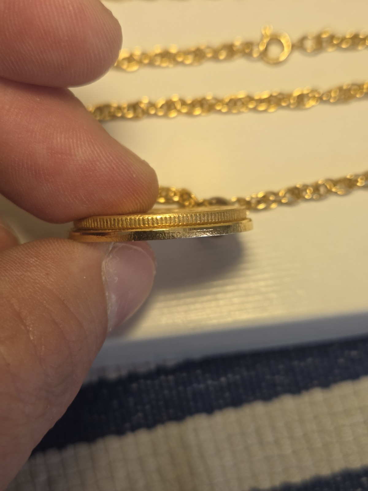 1979 Susan B Anthony Dollar Coin Necklace 18” Gold Tone Chain Vintage Pendant