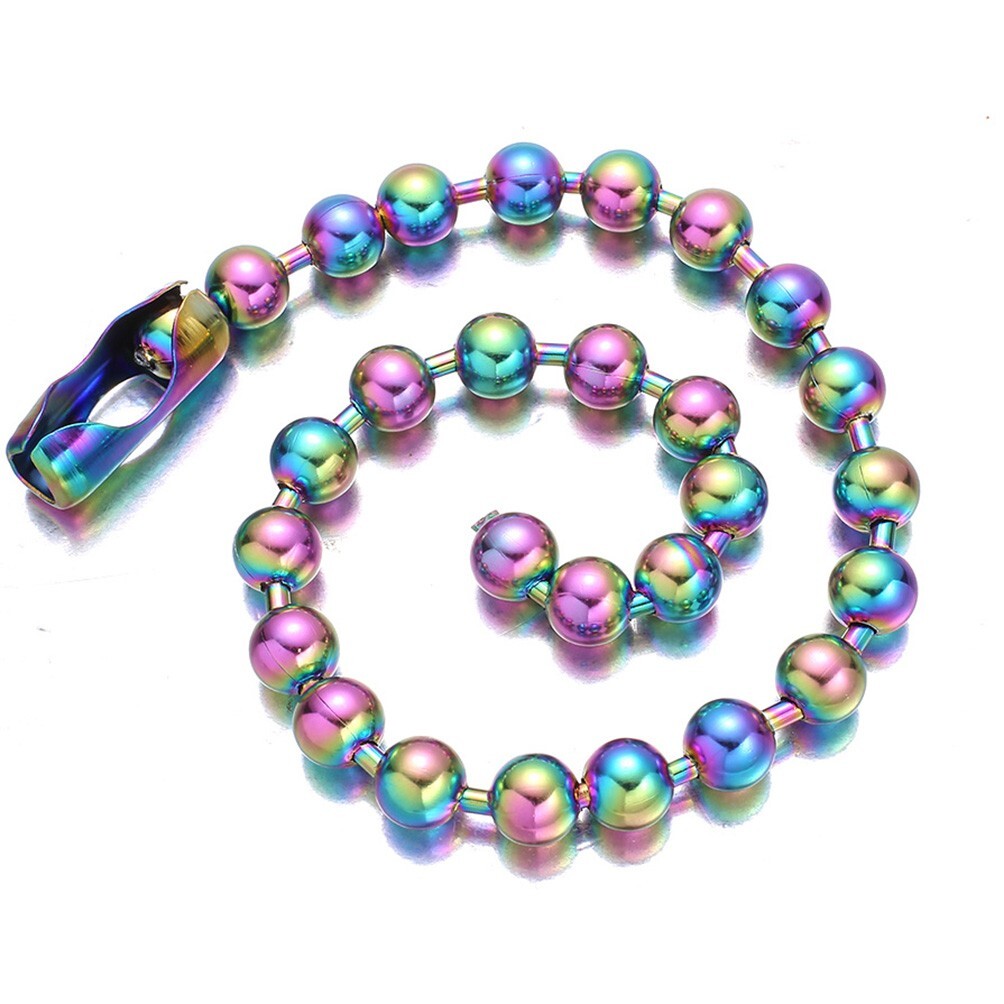 Men Women 6/8/10/12mm Wide Multicolor Stainless Steel Ball Beads Chain Necklace