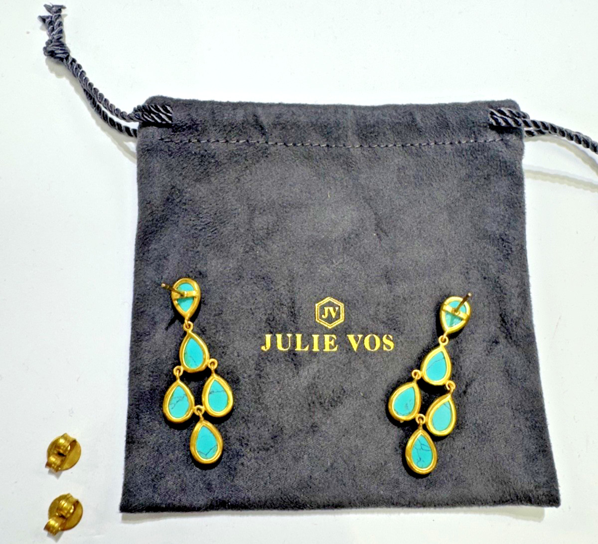 NEW Julie Vos Turquoise Statement Earrings 24K Gold Plated Teardrop Pierced Drop