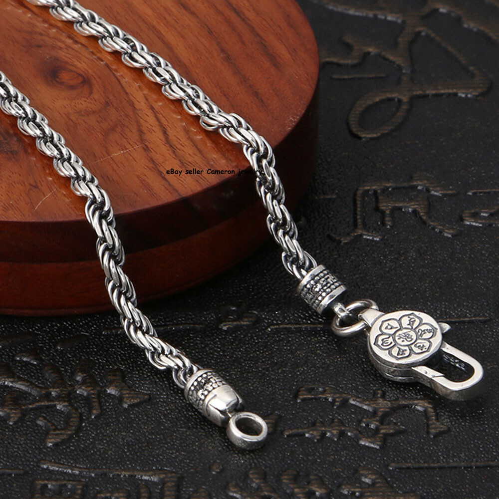 Pure S925 Sterling Silver Chain Men Women 3mm Rope Link Bracelet 6.7-8.3inch