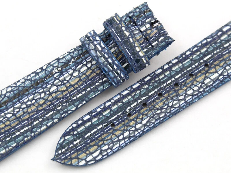 Genuine Leather Strap Blue Mosaic Effect 20/16mm Limited Edition Made Italy