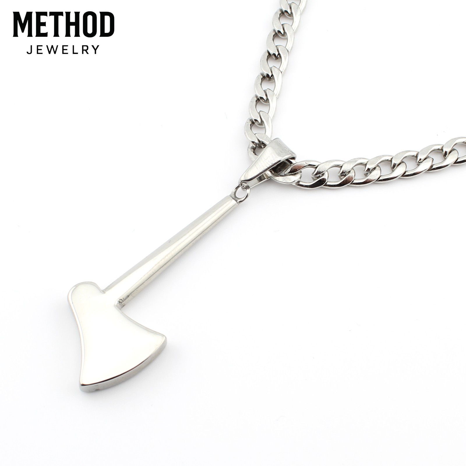 Stainless Steel Axe/Hatchet Pendant Men’s Necklace 5mm Cuban Link Chain 20″- 24″