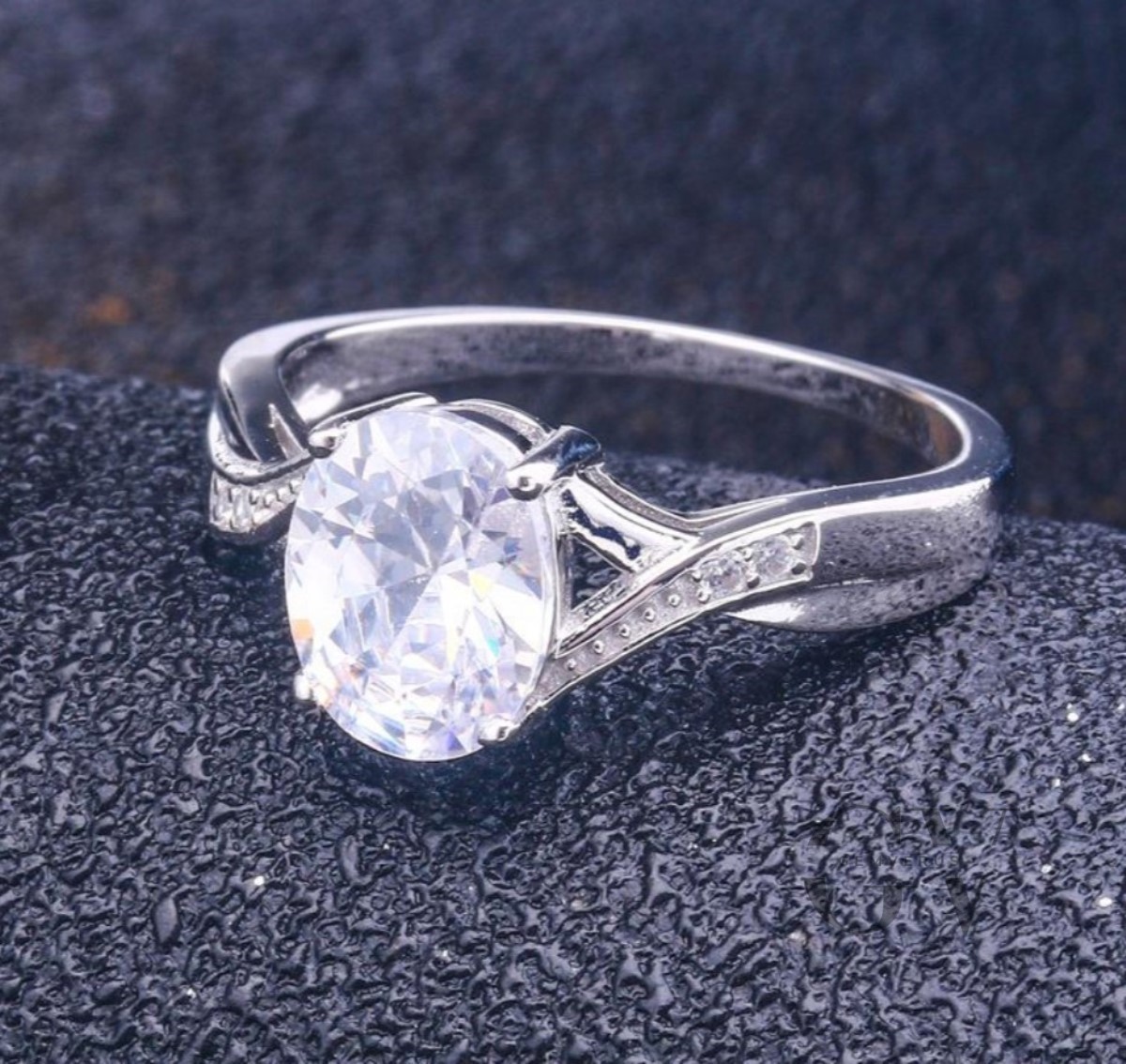 Moissanite Twisted Engagement Ring Solid 14K White Gold 2.20 Carat Oval Cut VVS1