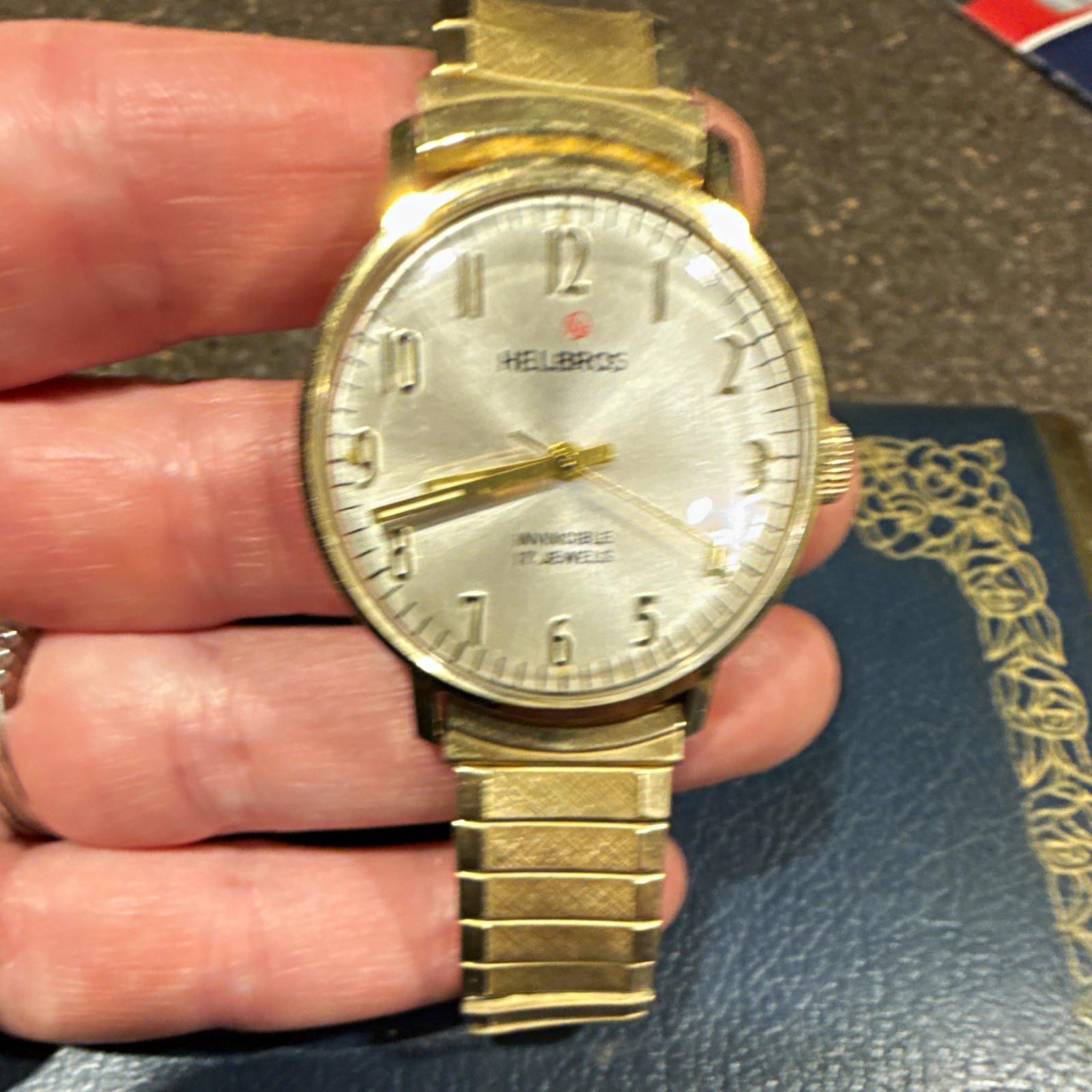 Helbros Invincible Manual Mechanical 17J Silver Dial Gold Tone Watch-RUNNING