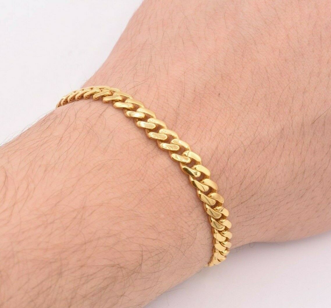 6mm Miami Cuban Royal Link Shiny Plain Bracelet Box Clasp Real 10K Yellow Gold