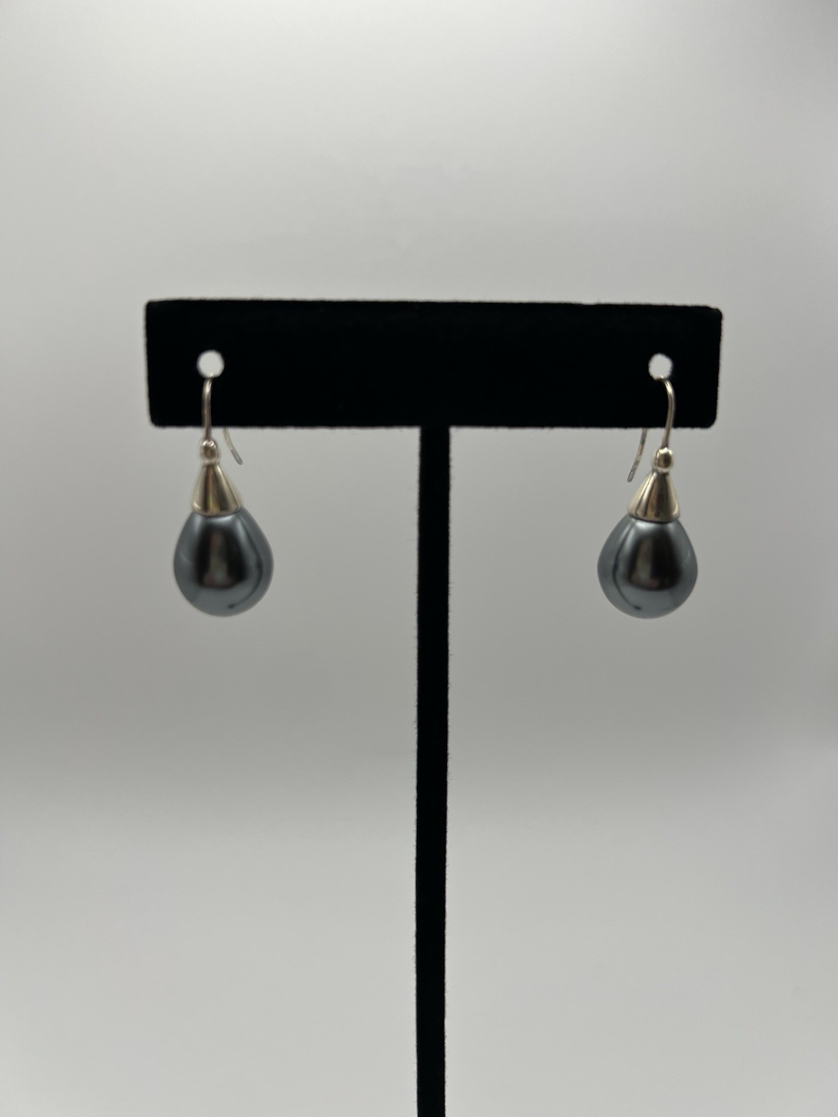 Gray Teardrop Pearl Dangle/Drop Hook Earrings Silver
