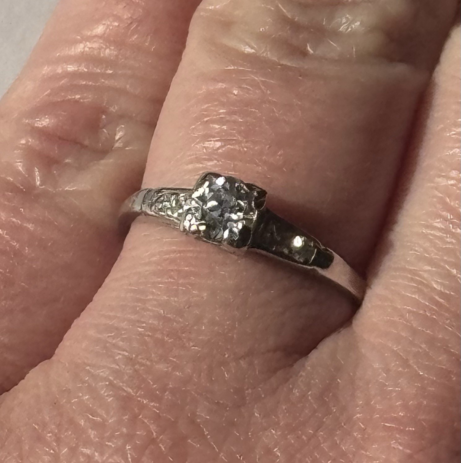 Antique 900 Platinum Victorian Old Mine Cut Diamond Solitaire Ring 0.57 ctw