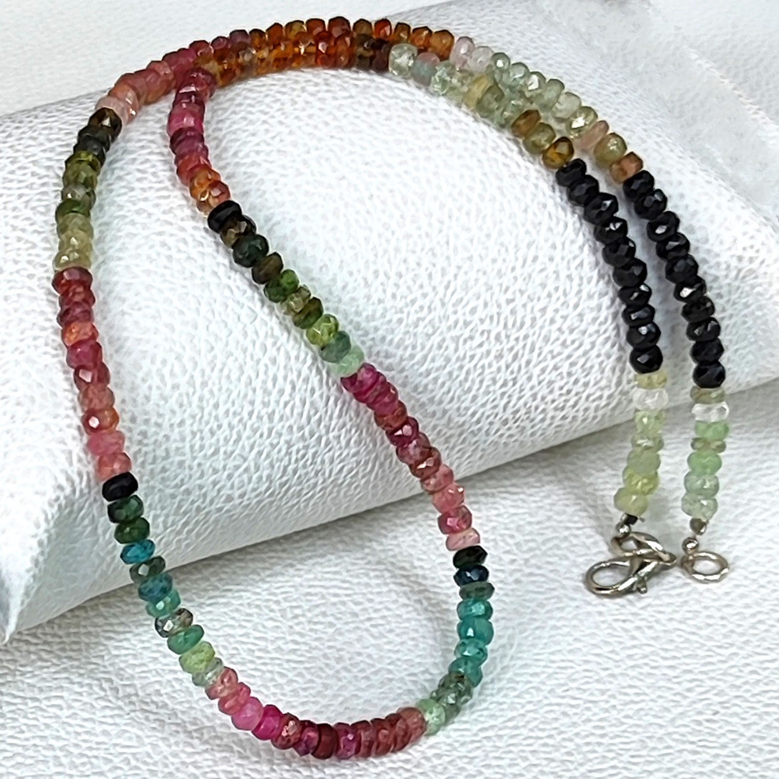 Natural Rainbow Tourmaline 4mm Faceted Rondelle Beads 17″ Necklace Brazil Gem
