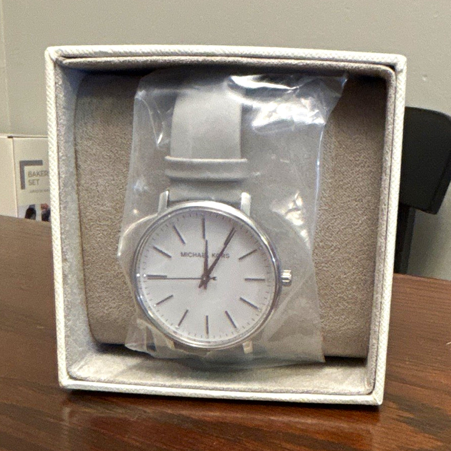 Michael Kors Women’s Analog Watch White Dial Gray Leather.