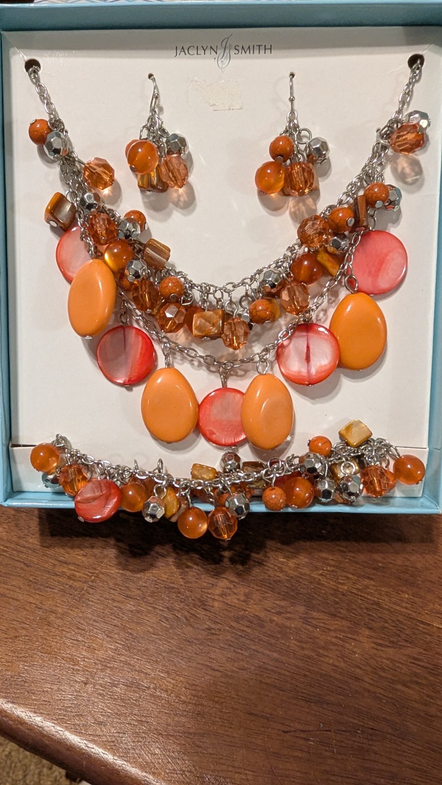 Jaclyn Smith Boxed Jewlrey 3 pc set Blue, Teal and Orange New