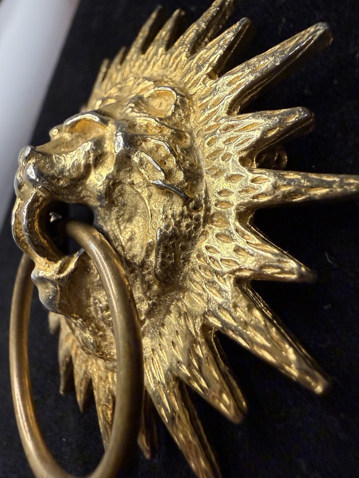 Vtg Vanse Authentics Gold Tone Lion Head Door Knocker Sunburst Brooch Pin Signed