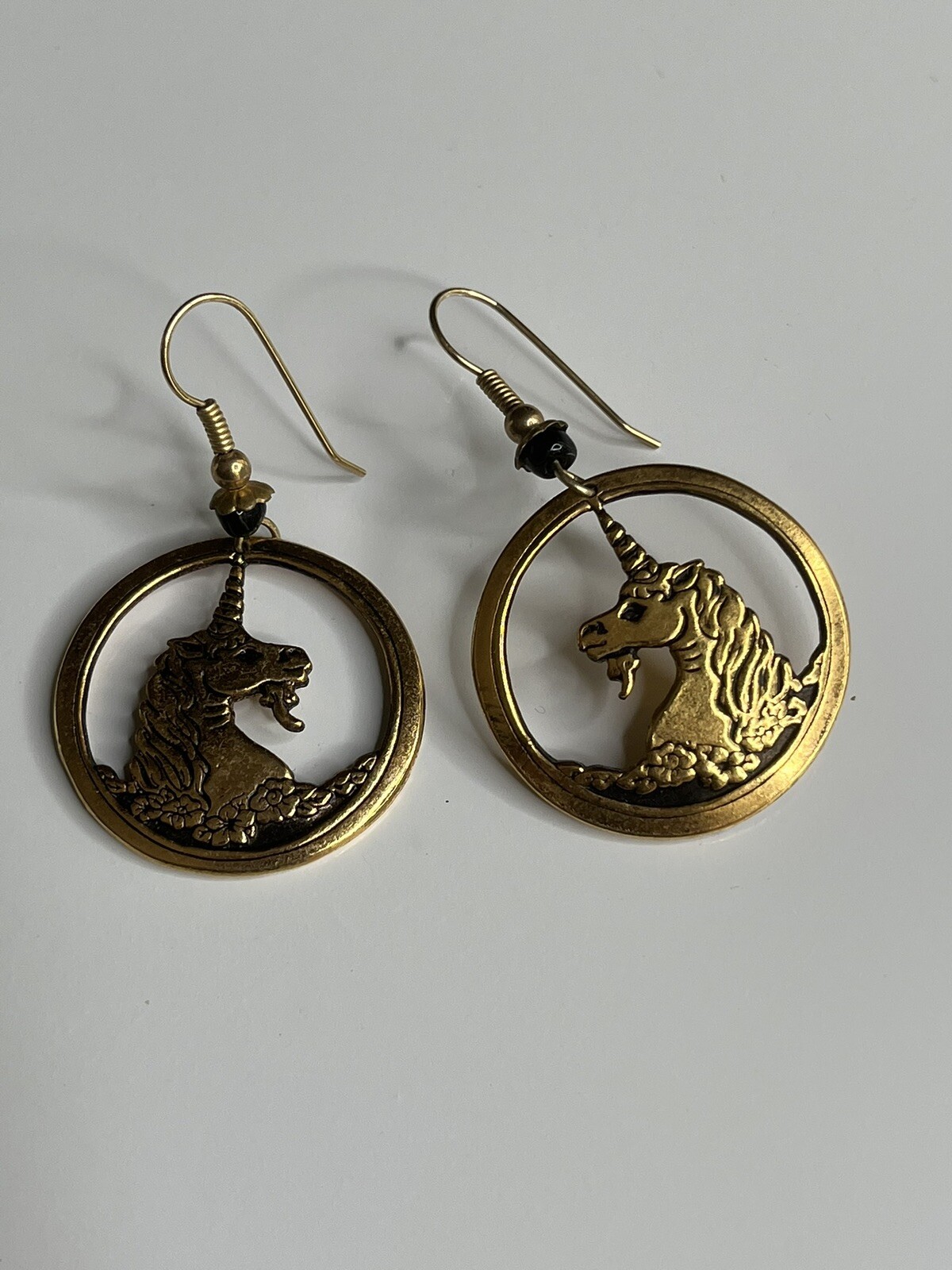 Vintage Gold Tone Unicorn Earrings Pepi And Company J.W. Pewter