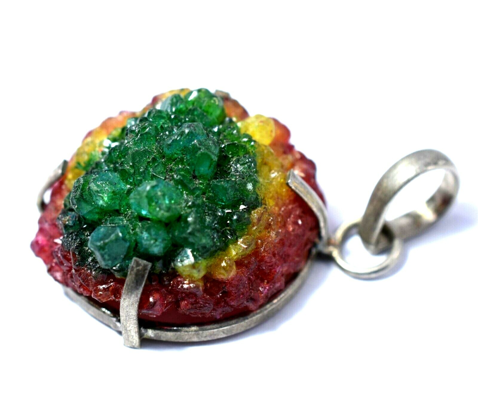 52.90 Ct Natural Multi- Color Uncut Druzy Agat Gem 925 Silver Exquisite Pendant