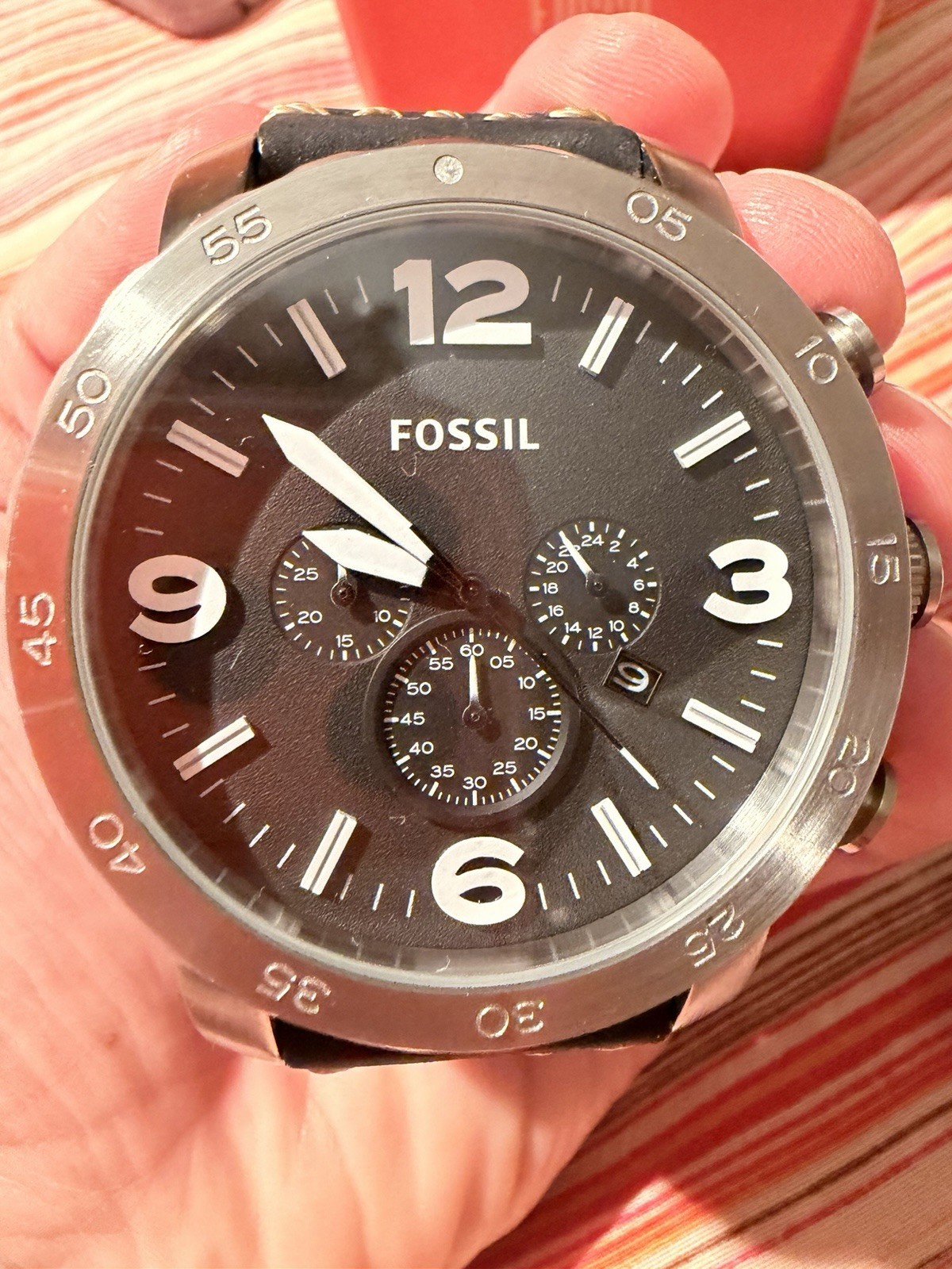 Fossil Nate JR1355 Chronograph Brown Wood-Dial – MINT