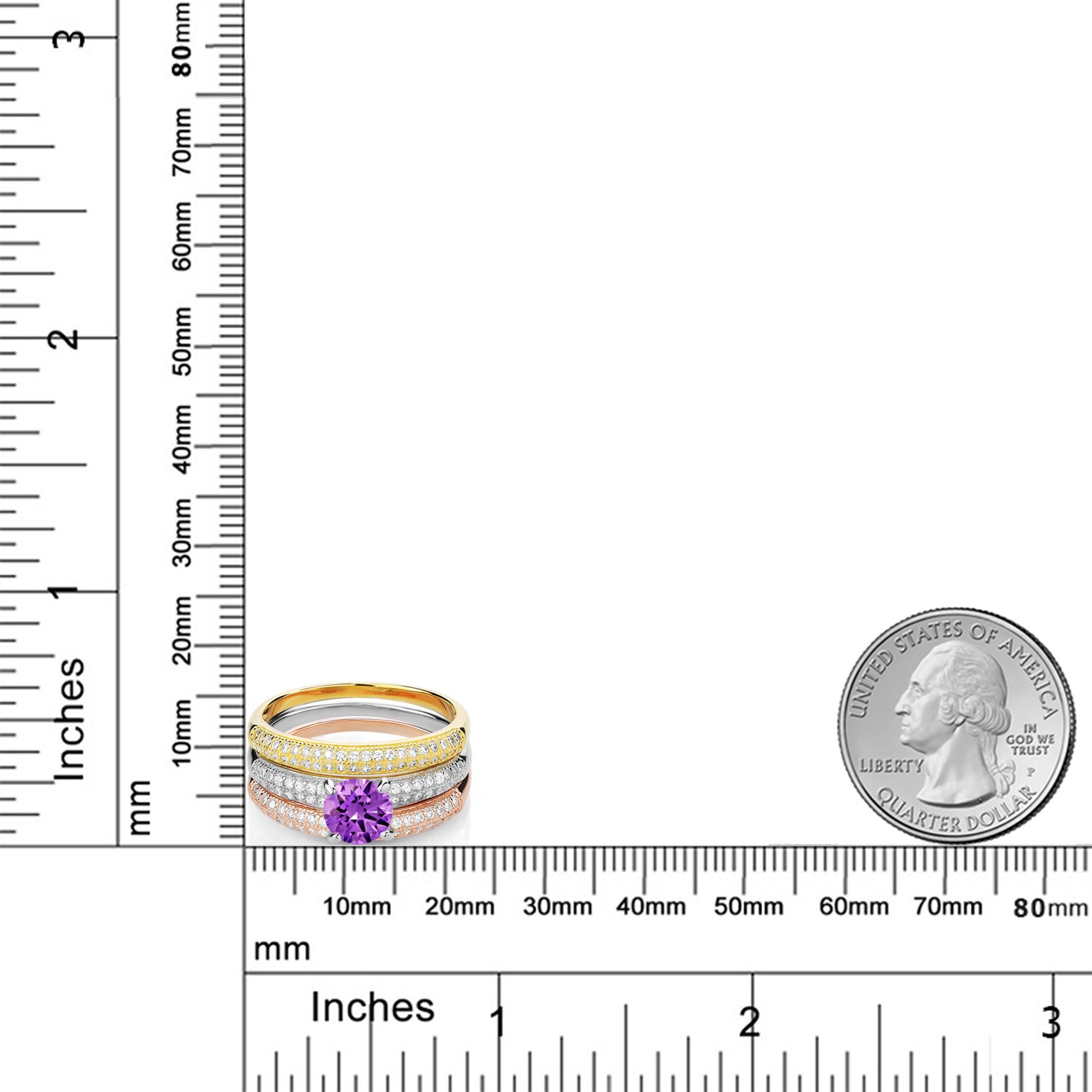 2.94 Ct Round Purple Zirconia 925 Sterling Silver Set of 3 Stacking Ring