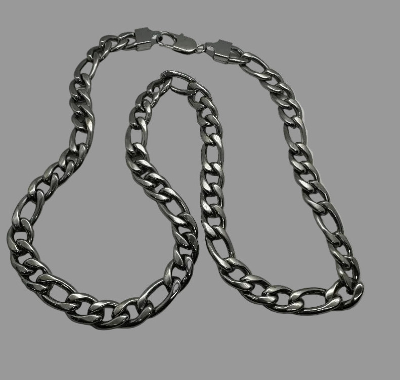 Stainless Steel Figaro Chain Necklace 11mm Lobster Claw Clasp / 16