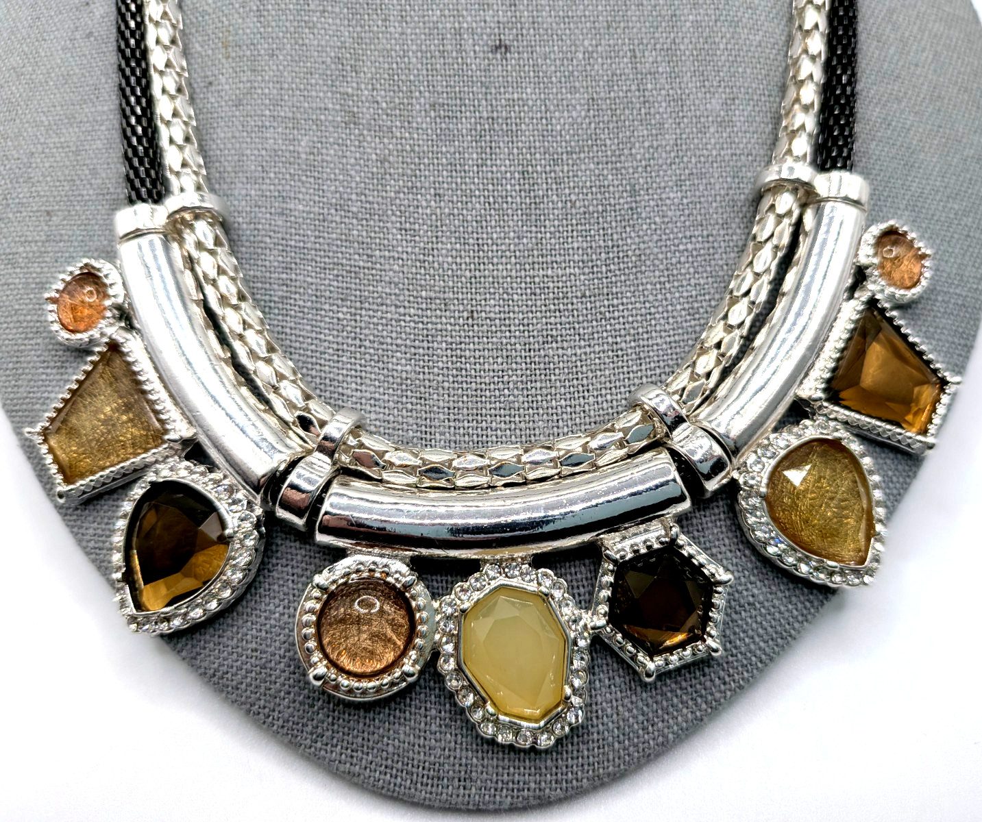 Jlo Bold Chunky Statement Necklace Silver & Black with Crystals