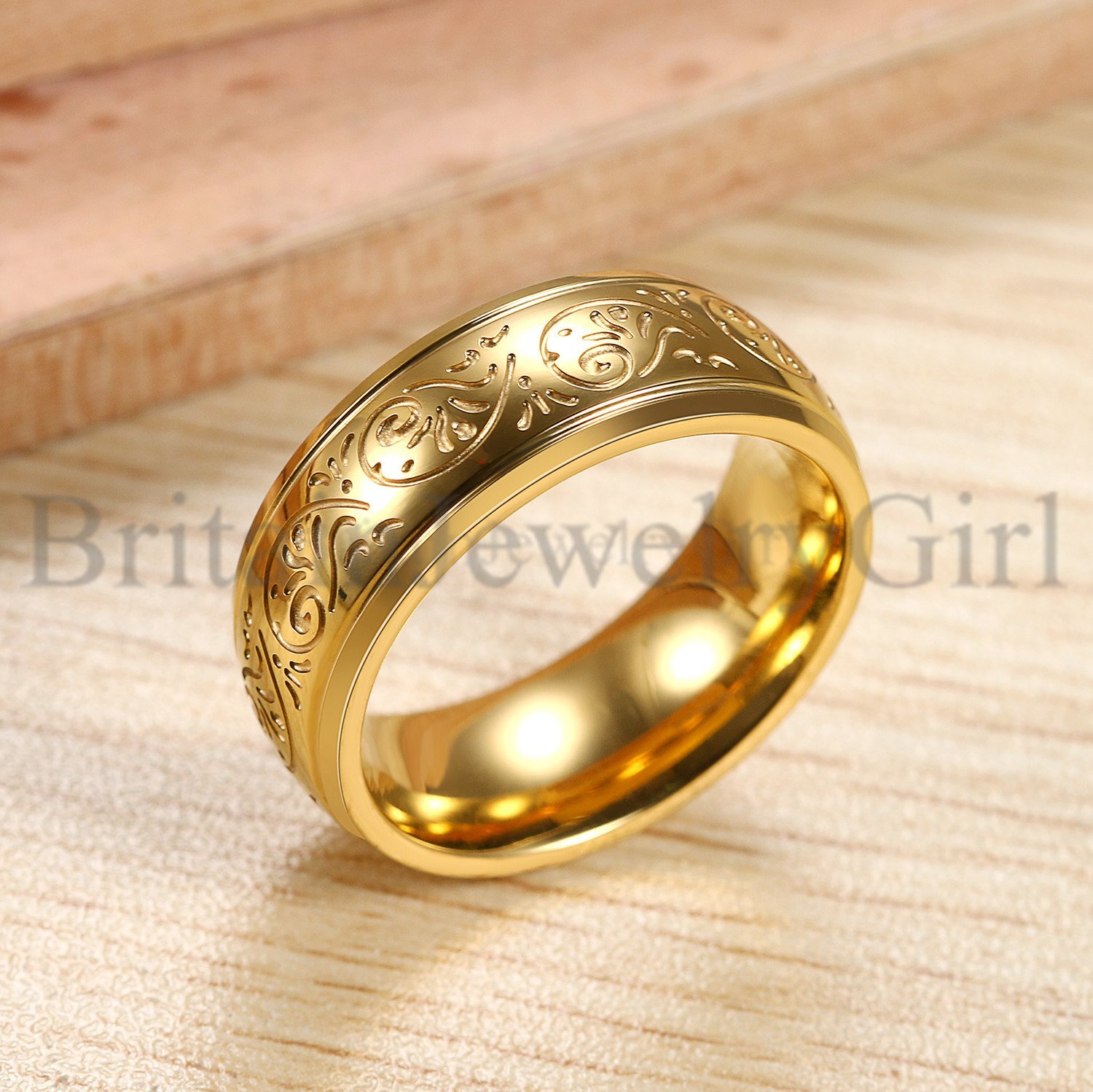 8MM Stainless Steel Florentine Design Men Women Wedding Ring Band Size 7-13