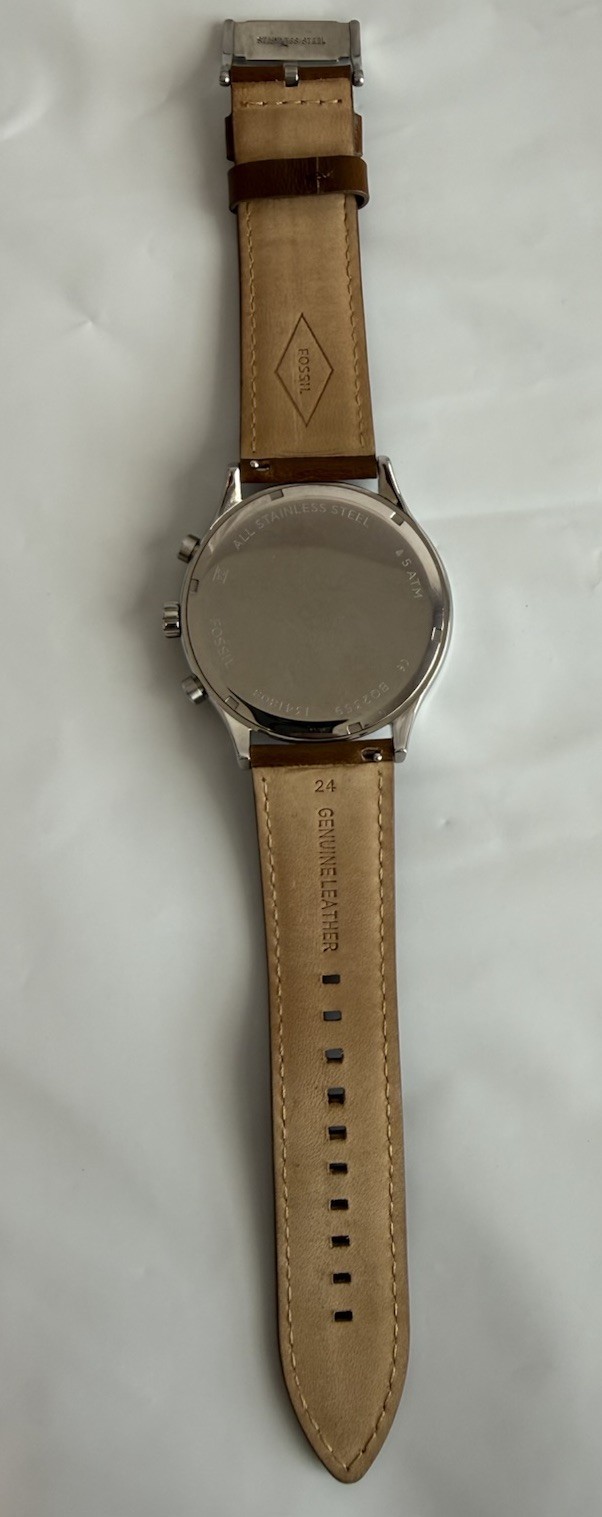 Men’s Fossil Fenmore Brown All Stainless Steel Watch w/Ivory Dial Needs Battery